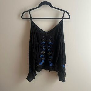Embroidered Black and Blue Women's Top